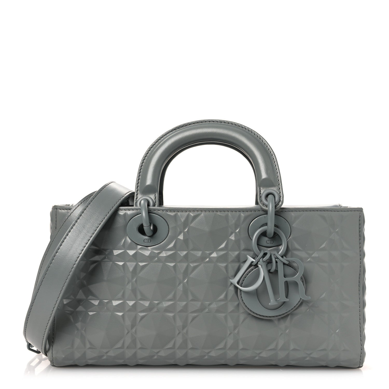 Christian Dior Calfskin Cannage Diamond Medium Lady D-Joy Grey 1 of 12