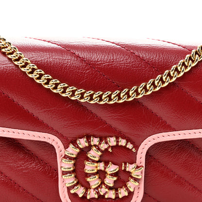 Gucci Azalea Calfskin Enamel Matelasse Diagonal Super Mini Torchon GG Marmont Shoulder Bag New Cherry Red Wild Rose 8 of 10