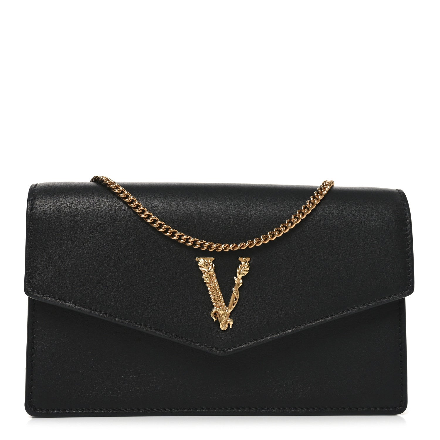 Versace Vitello Virtus Wallet on Chain Black 1 of 9