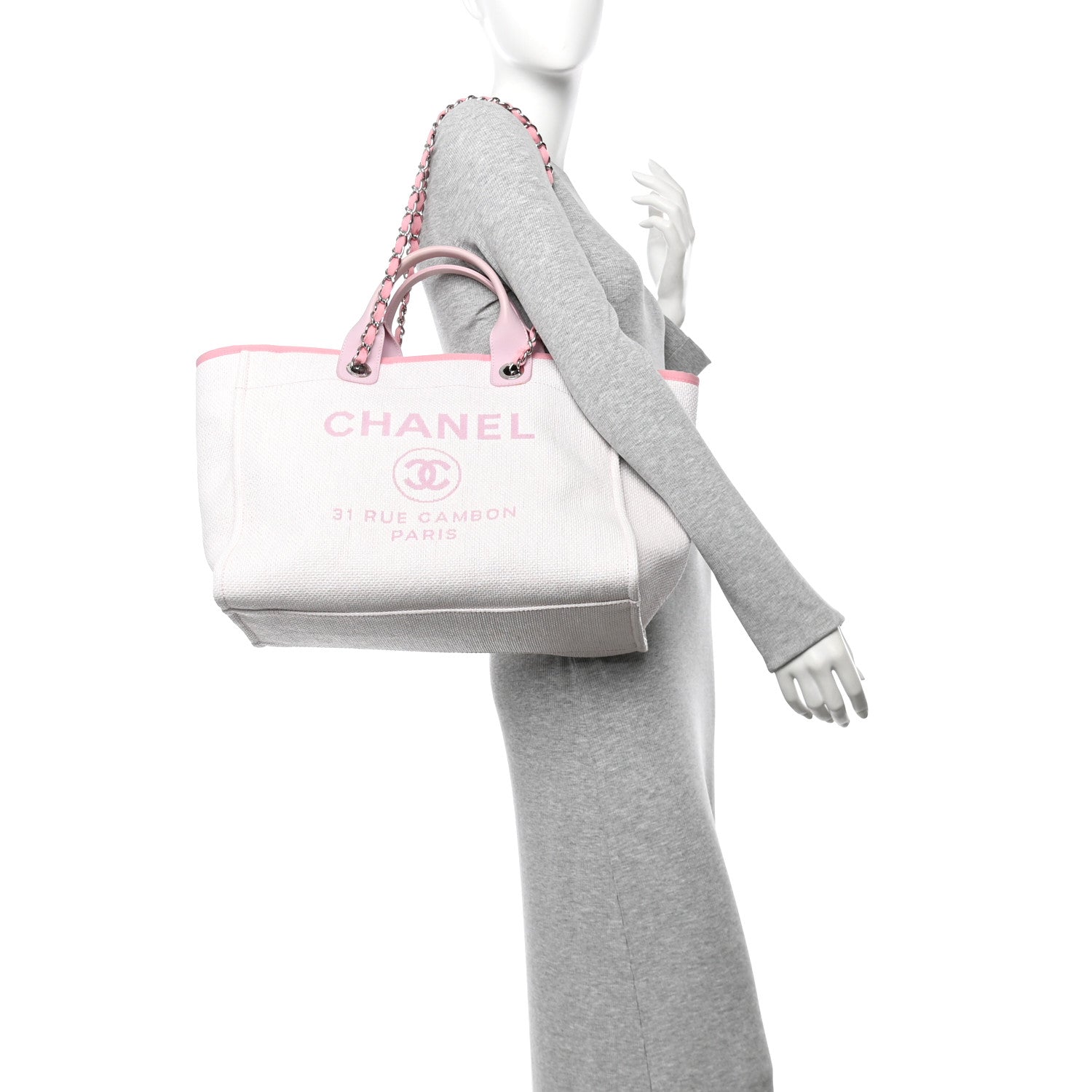 Chanel Woven Straw Raffia Medium Deauville Tote Pink 2 of 11