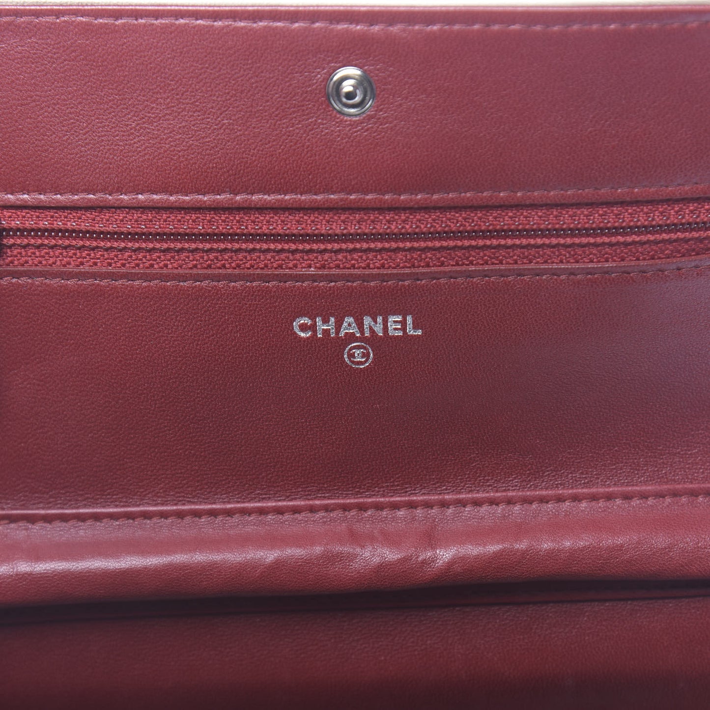 Lambskin Mademoiselle Wallet On Chain WOC Dark Red