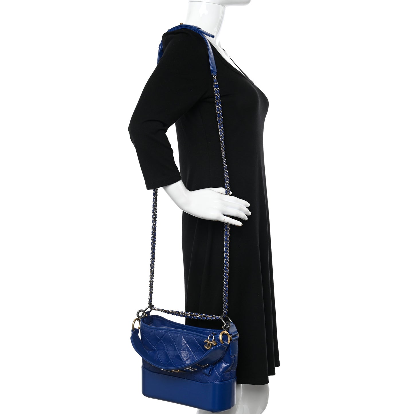 Aged Smooth Calfskin Quilted Medium Gabrielle Logo Hobo Blue