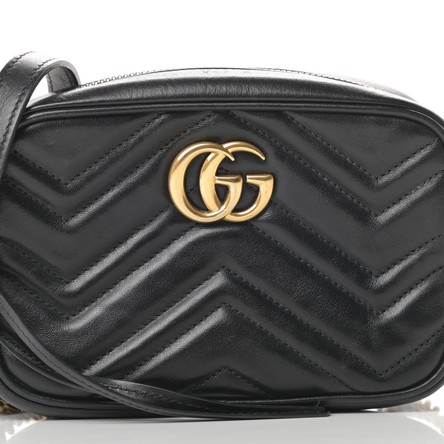 Calfskin Matelasse Mini GG Marmont Chain Shoulder Bag Black