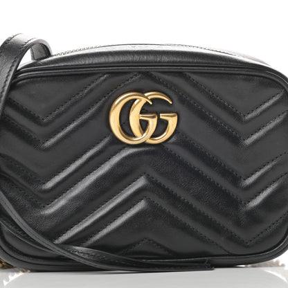 Gucci Calfskin Matelasse Mini GG Marmont Chain Shoulder Bag Black 8 of 18