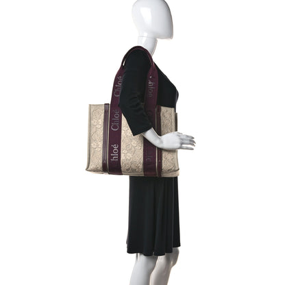 Chloe Cotton Calfskin Embroidered Medium Woody Ribbon Tote Burgundy 2 of 13