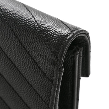 Saint Laurent Grain De Poudre Matelasse Chevron Monogram Monochrome Envelope Chain Wallet Black 13 of 13