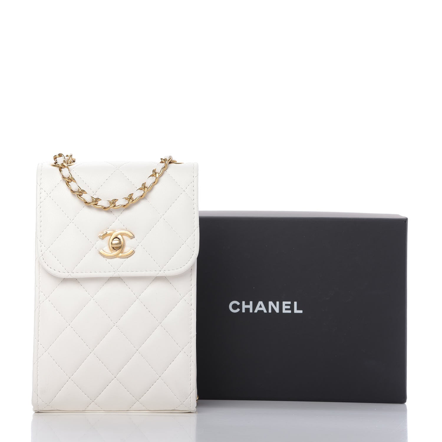 Chanel Lambskin Quilted Pearl Crush Phone Holder With Chain White 11 of 11