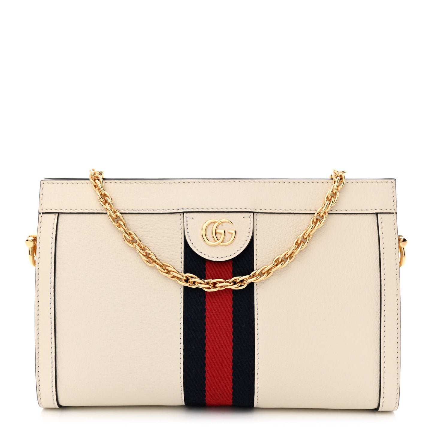 Textured Calfskin Web Small Ophidia Chain Shoulder Bag Mystic White
