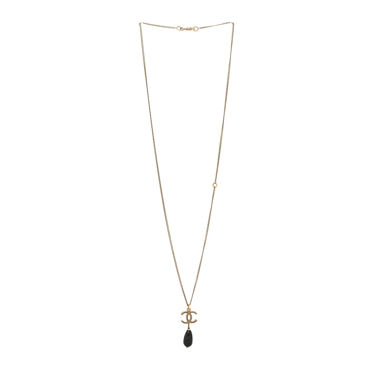 Chanel Resin CC Drop Necklace Gold Black 3 of 5