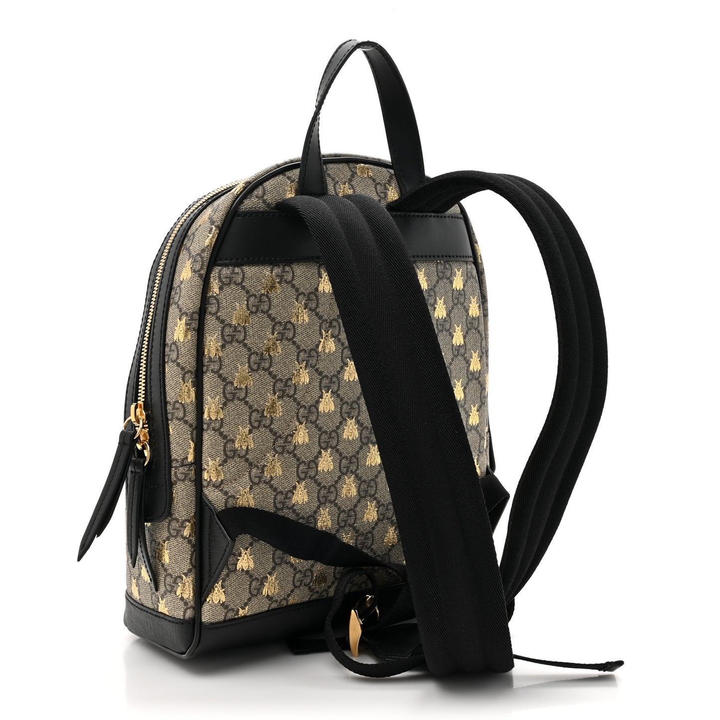 GG Supreme Monogram Bees Print Small Day Backpack Beige Oro Black