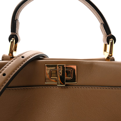 Fendi Vitello Seta Fabric Jacquard FF 1974 Mini Peekaboo Iconic Satchel Sand Tobacco Moro 7 of 9