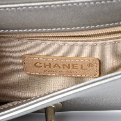 Chanel Metallic Sheepskin Chevron Quilted Small Vintage Mademoiselle Flap Light Gold 6 of 8