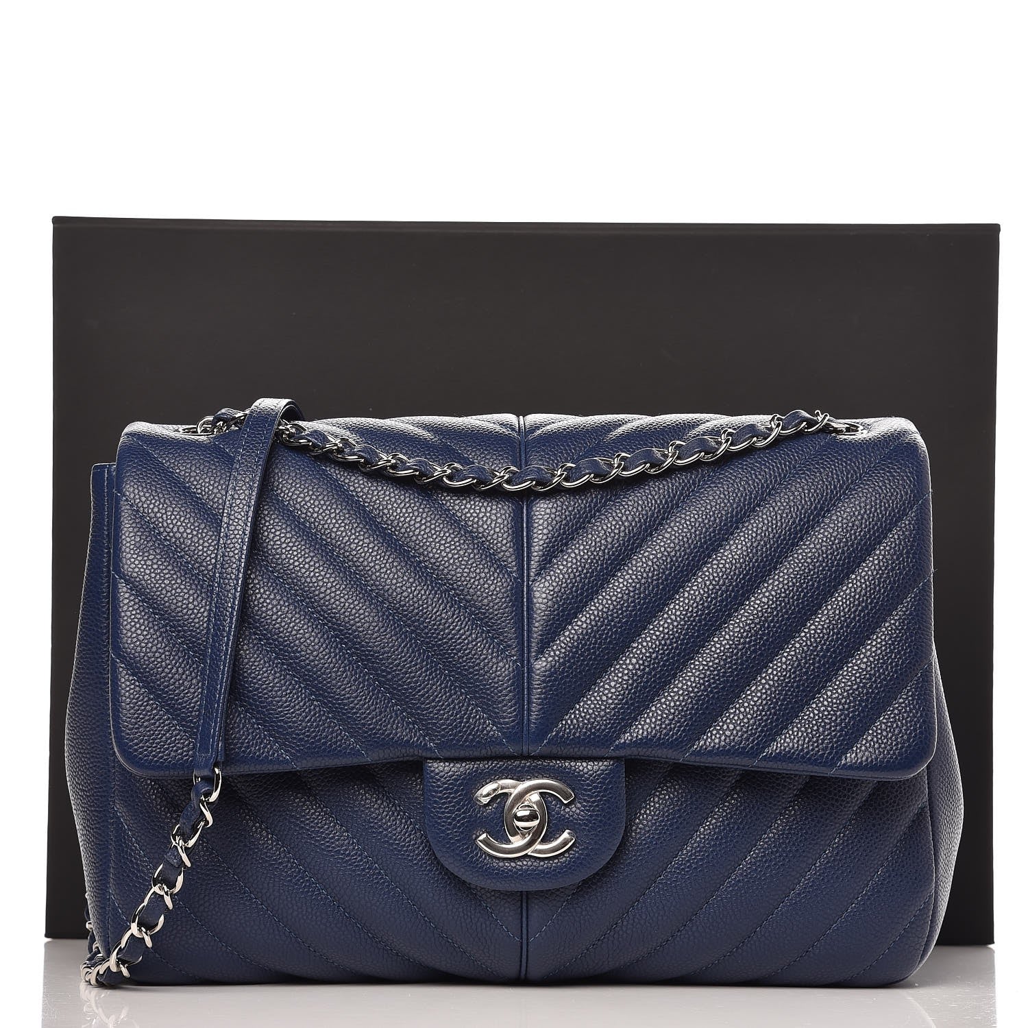 Chanel Caviar Chevron Large Puffy CC Flap Navy 8 of 8