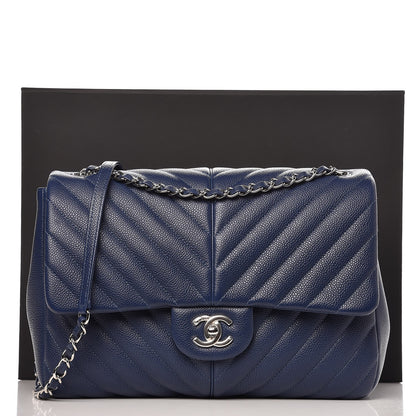 Chanel Caviar Chevron Large Puffy CC Flap Navy 8 of 8