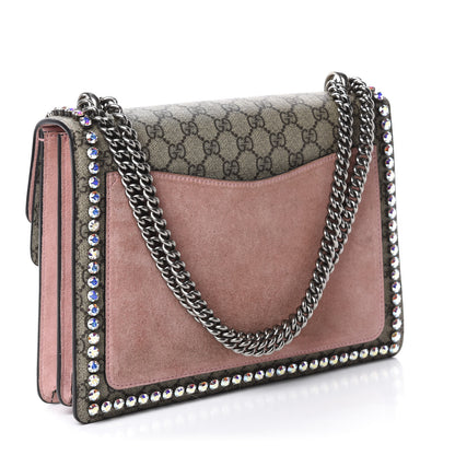 Gucci GG Supreme Monogram Suede Crystal Medium Dionysus Shoulder Bag Beige Ebony Light Peonia 3 of 16
