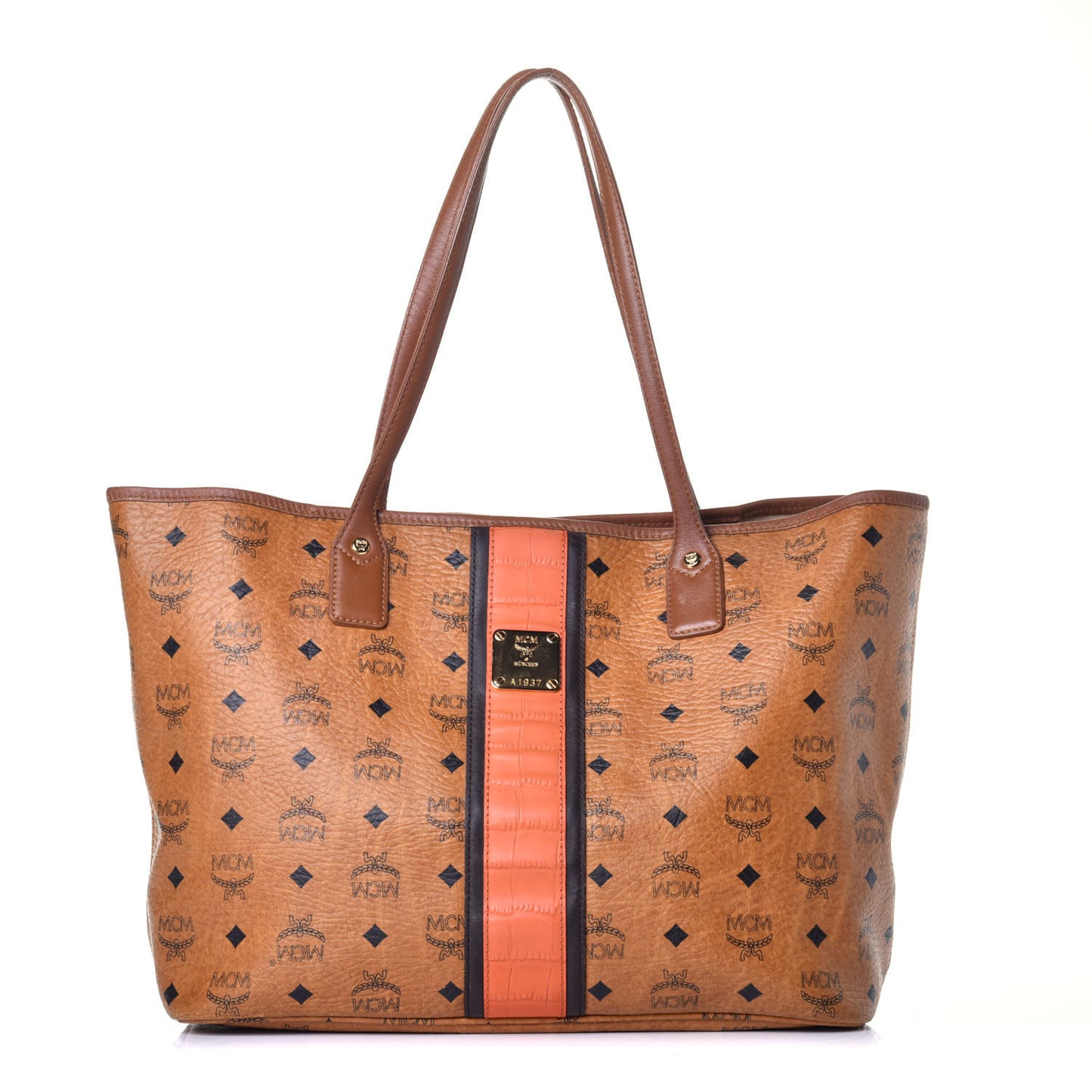 Visetos Crocodile Embossed Medium Liz Shopper Tote Cognac