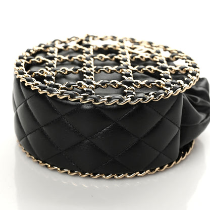 Chanel Lambskin Quilted Round Caged Chain Around Crossbody Black 6 of 10
