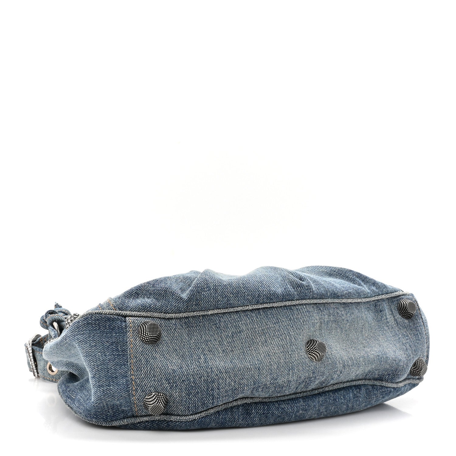Balenciaga Washed Frayed Denim Crystal Small Le Cagole Shoulder Bag Blue 4 of 11
