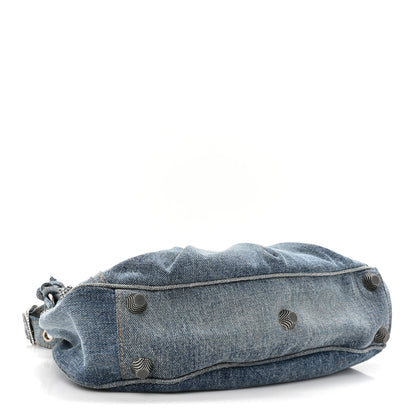 Balenciaga Washed Frayed Denim Crystal Small Le Cagole Shoulder Bag Blue 4 of 11