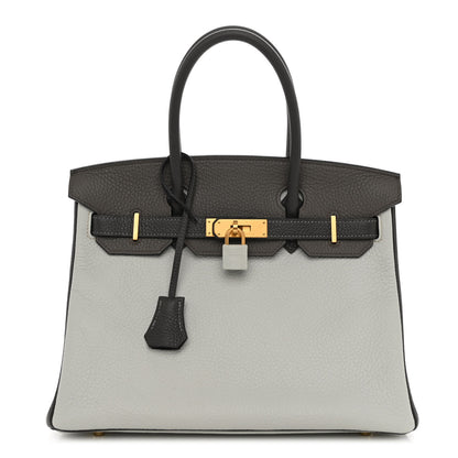 Hermes Taurillon Clemence Horseshoe Birkin 30 Gris Perle Etain Graphite 1 of 14