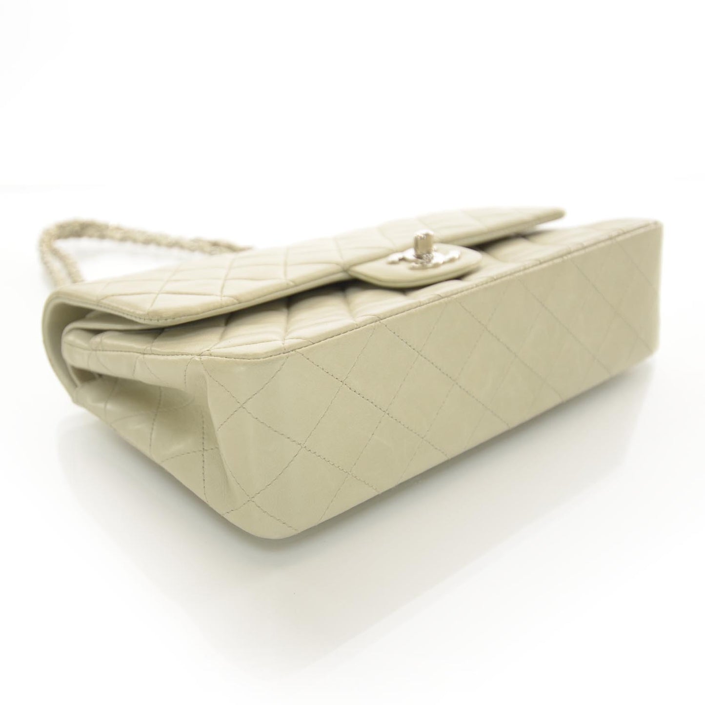 Lambskin Medium Double Flap Light Gray