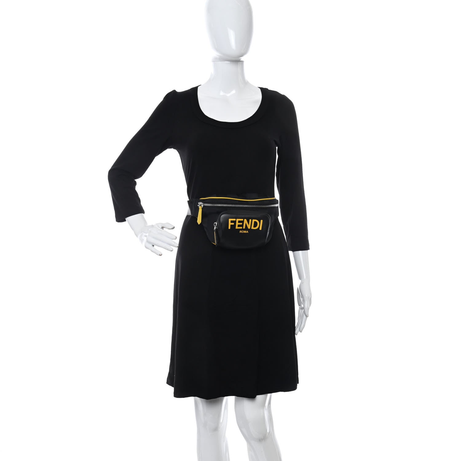 Fendi Recycled Nylon Vitello Grace Light Pequin Logo Pocket Belt Bag Black Sunflower 2 of 12
