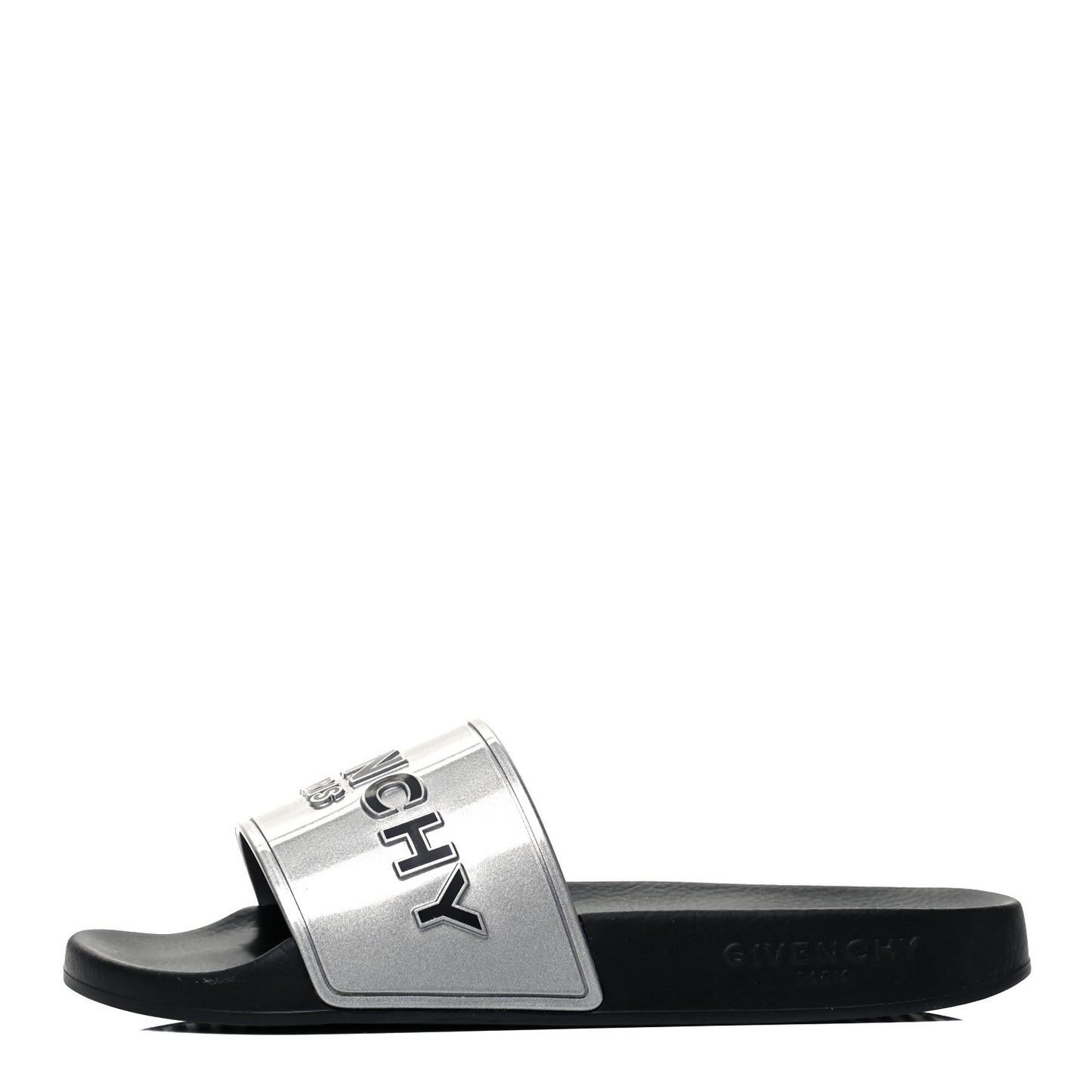 Metallic Rubber Logo Pool Slide Sandals 36 Silver