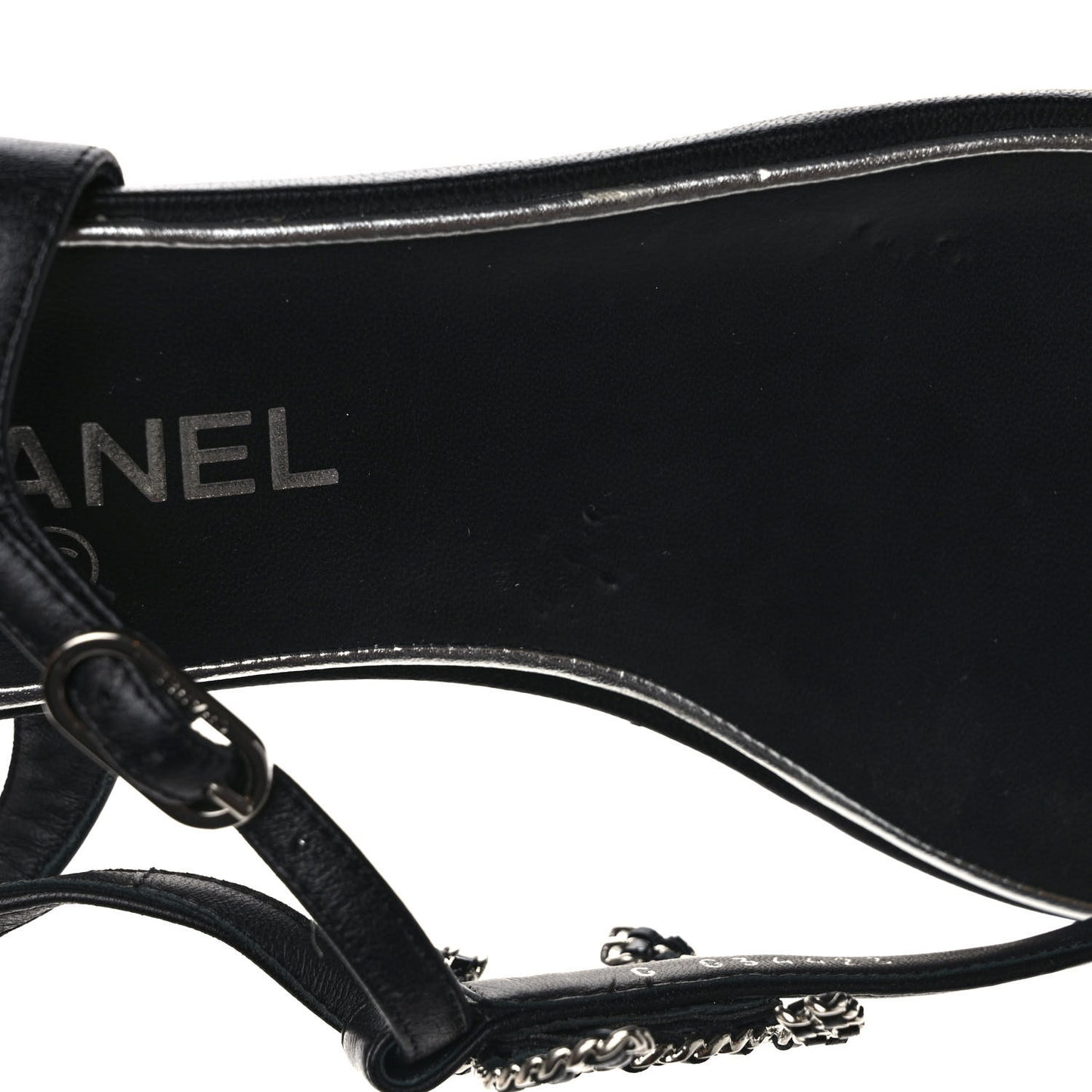 Lambskin CC Chain Thong Sandals 40 Black