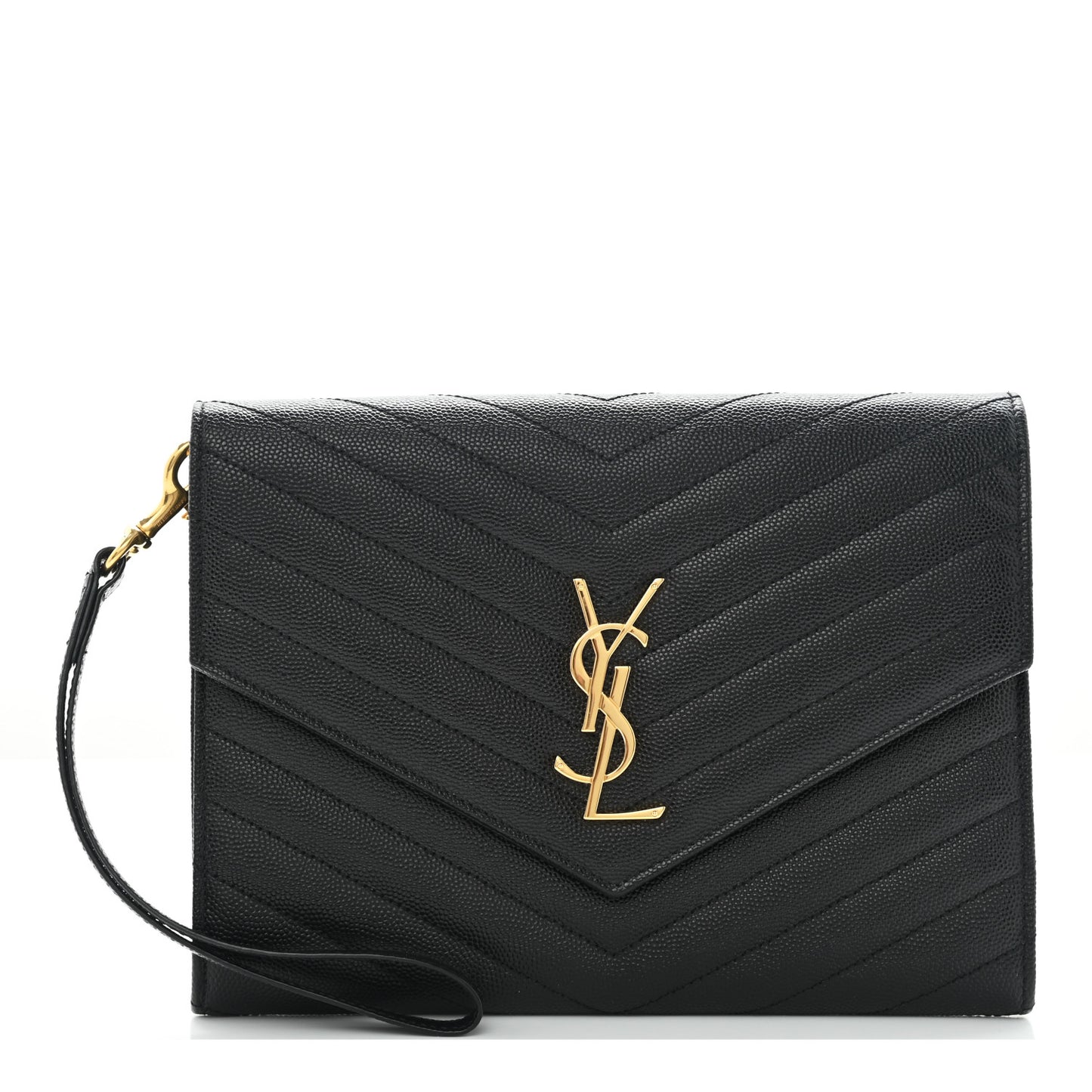 Grain De Poudre Matelasse Chevron Monogram Envelope Clutch Black
