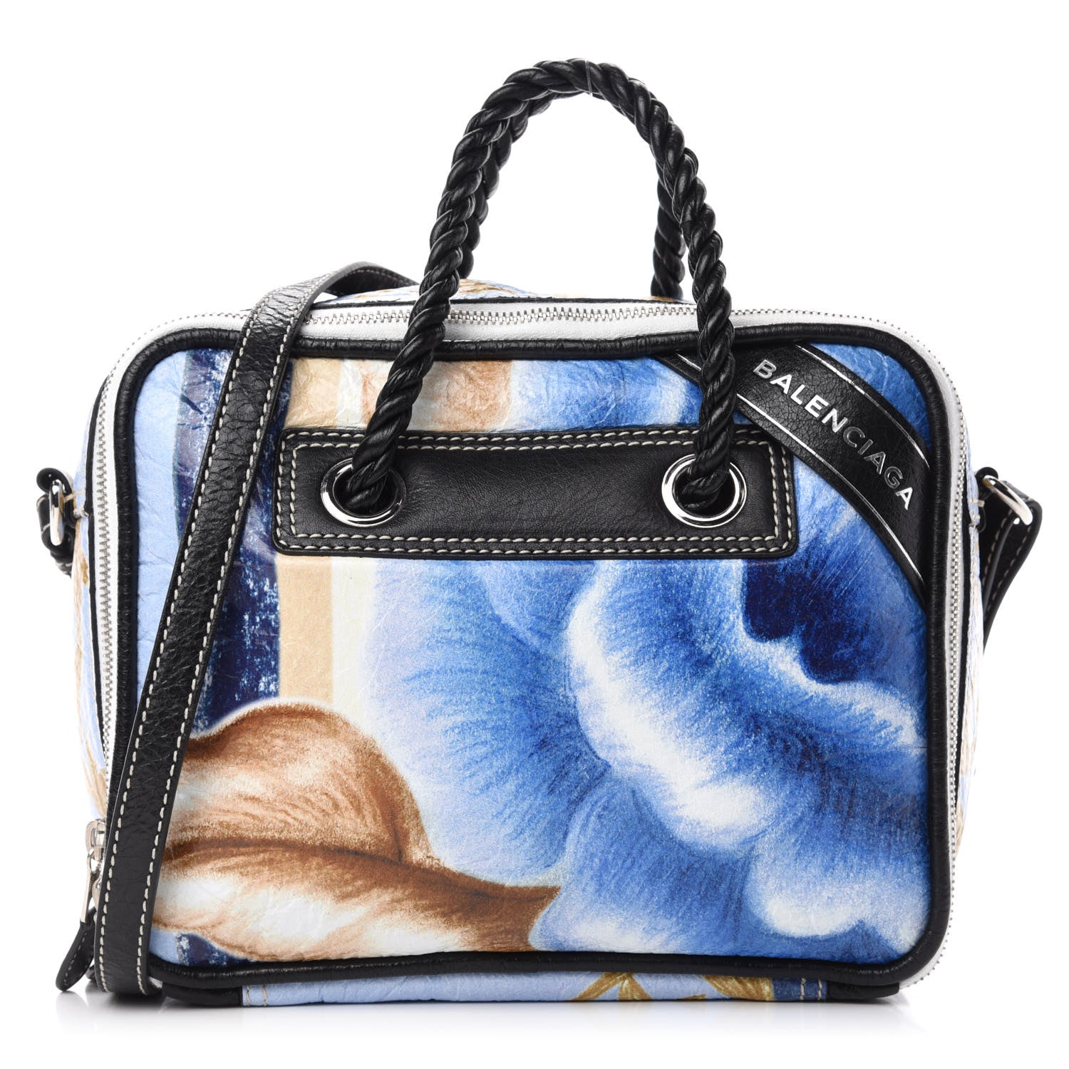 Balenciaga Agneau Floral Print Small Blanket Square Tote Bleu 1 of 9