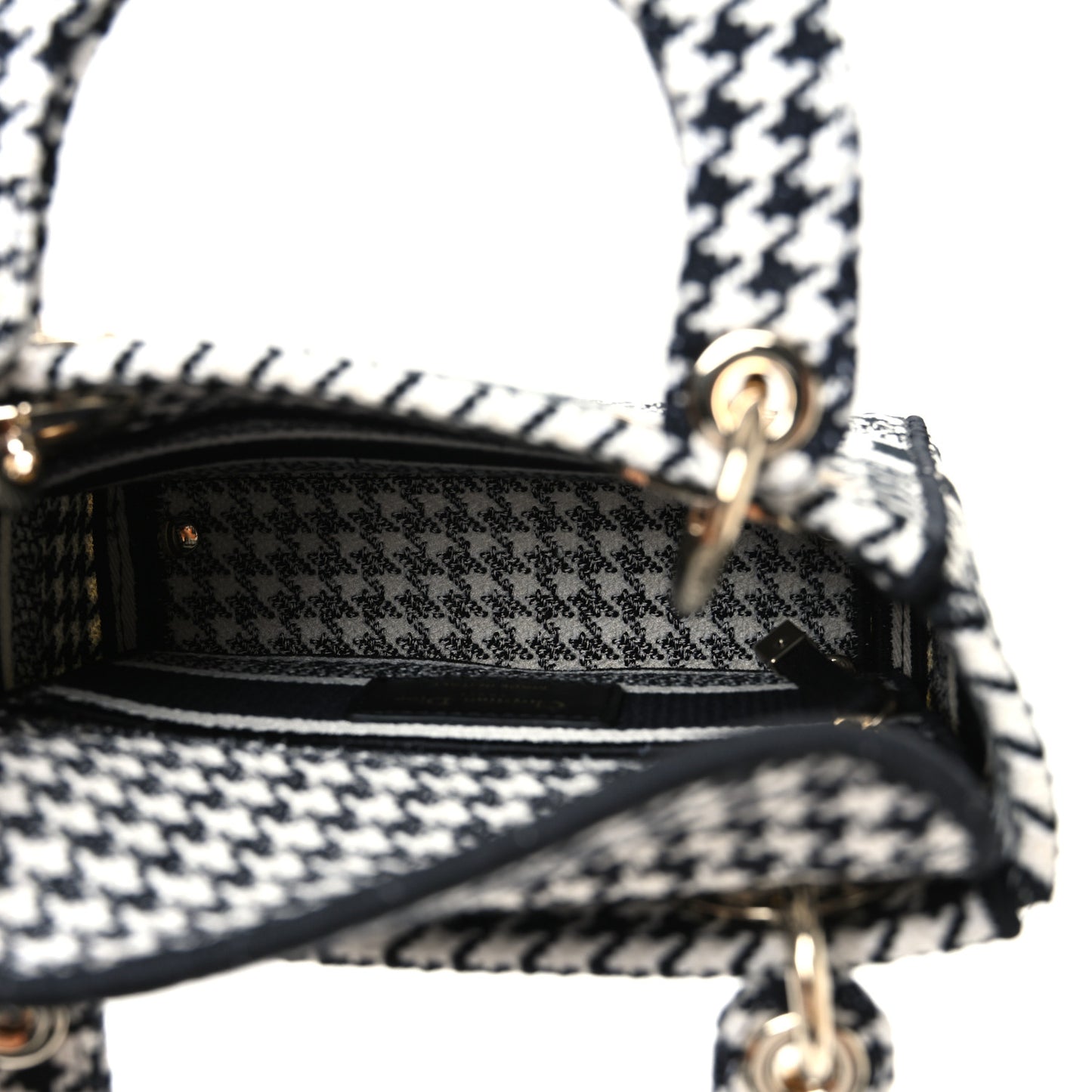 Canvas Houndstooth Embroidered Mini Lady D-Lite Black White