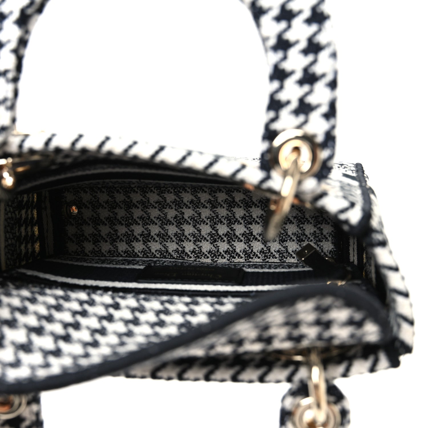 Christian Dior Canvas Houndstooth Embroidered Mini Lady D-Lite Black White 6 of 11