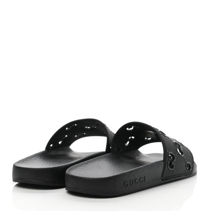 Gucci Rubber GG Monogram Perforated Womens Slide Sandals 37 Black 4 of 7