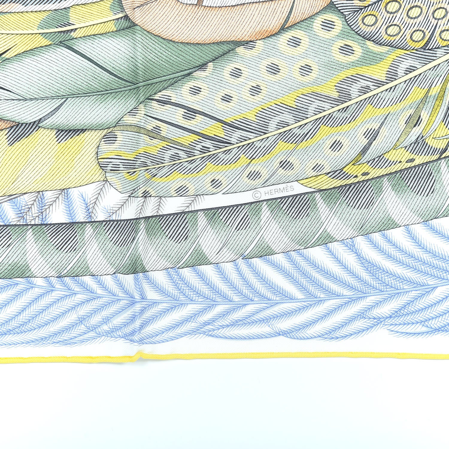 Hermes Cashmere Silk Plumes En Fete Scarf 90 Blanc Jaune Mauve 6 of 7