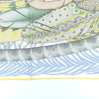 Hermes Cashmere Silk Plumes En Fete Scarf 90 Blanc Jaune Mauve 6 of 7