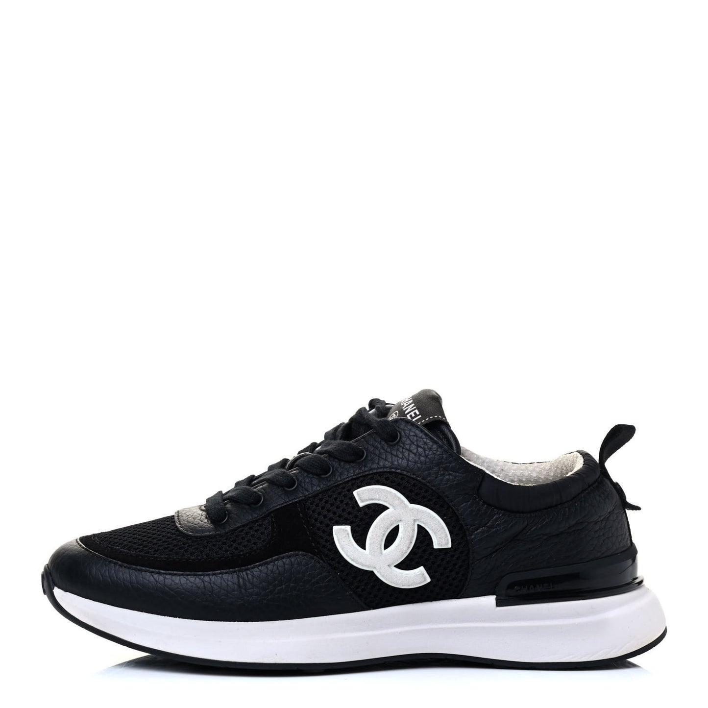 Calfskin Mesh Lycra Suede Womens Logo Sneakers 39.5 Black