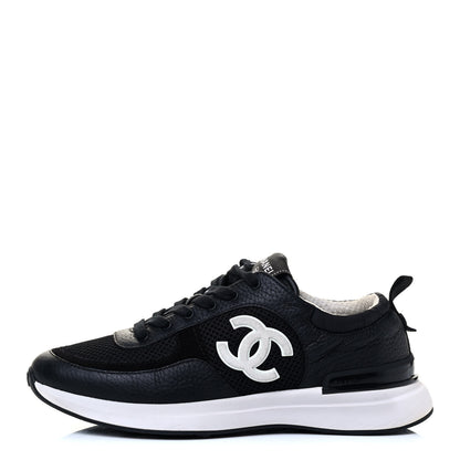 Chanel Calfskin Mesh Lycra Suede Womens Logo Sneakers 39.5 Black 1 of 7