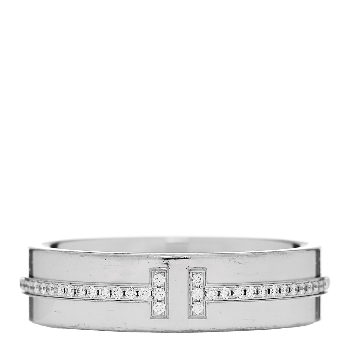 18K White Gold Diamond Wide T Two Ring 58 8.5