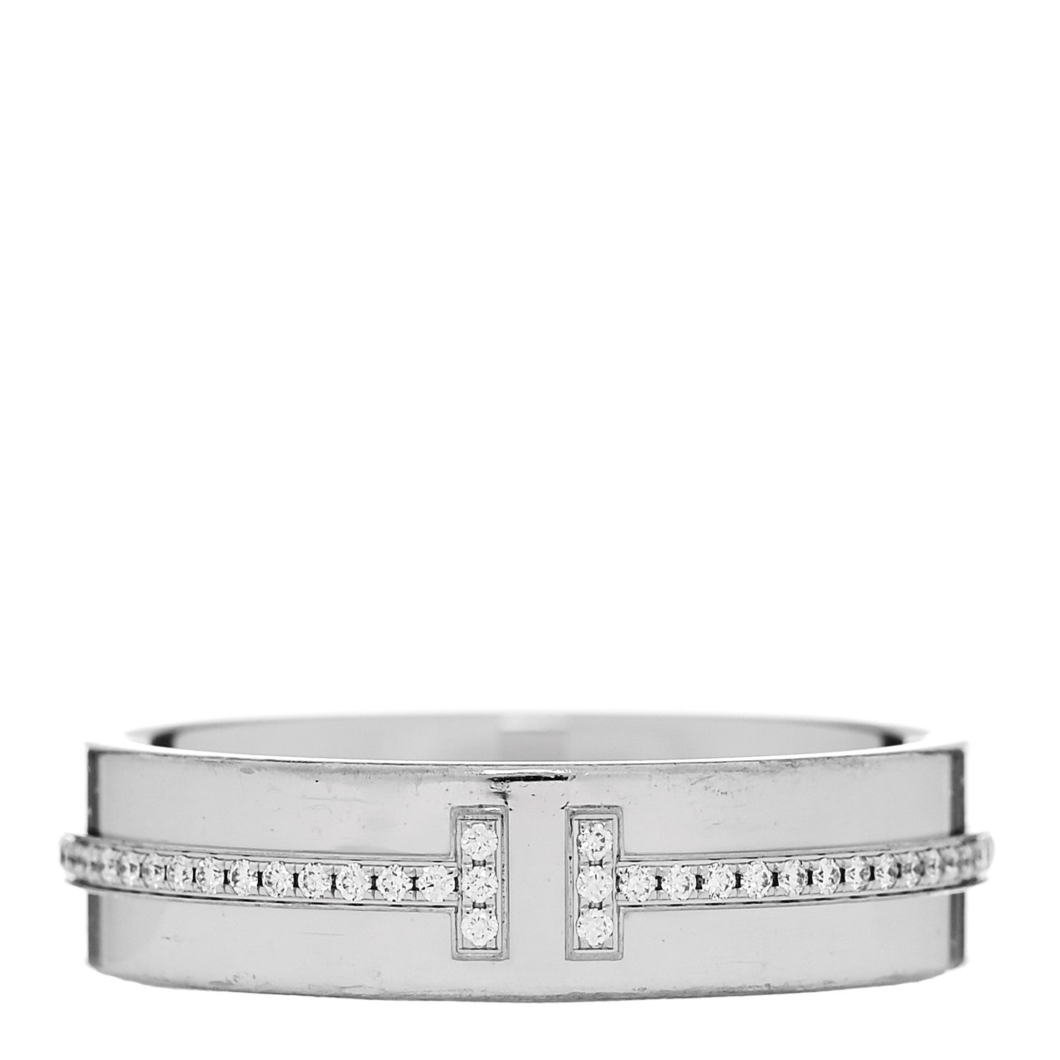 Tiffany 18K White Gold Diamond Wide T Two Ring 58 8.5 1 of 5