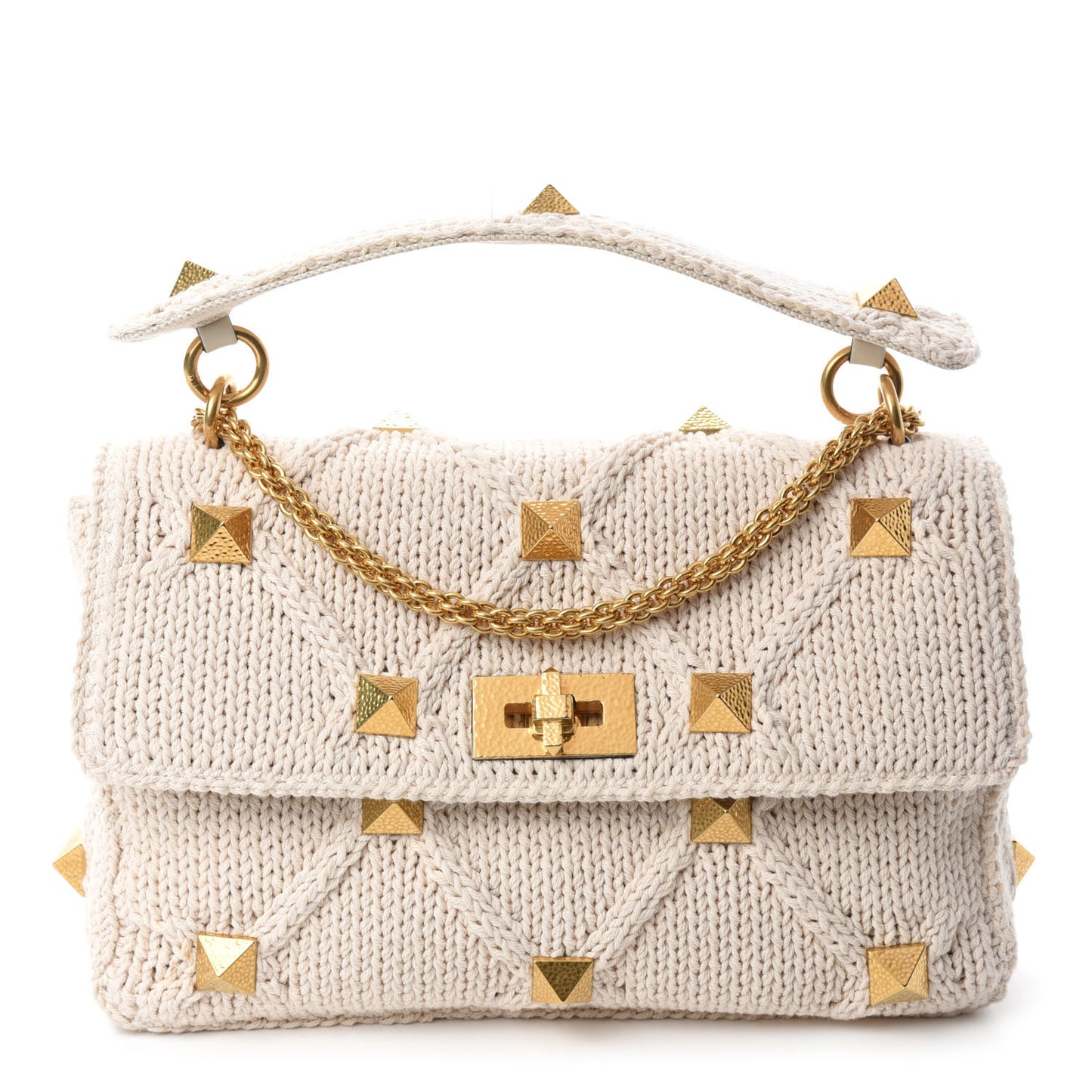 Knit Large Roman Stud Shoulder Bag Ecru