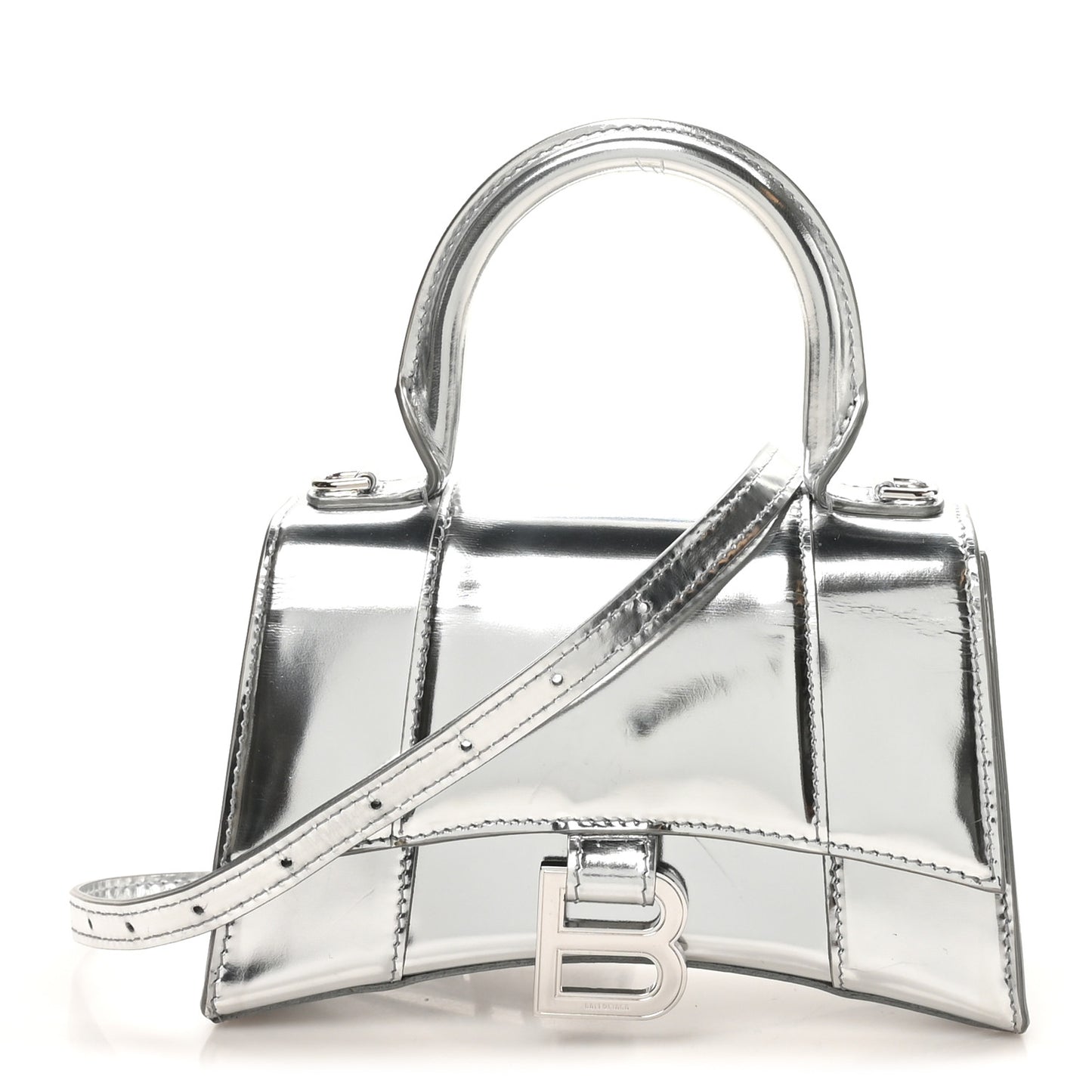 Mirror Calfskin Hourglass Top Handle Bag XS Silver