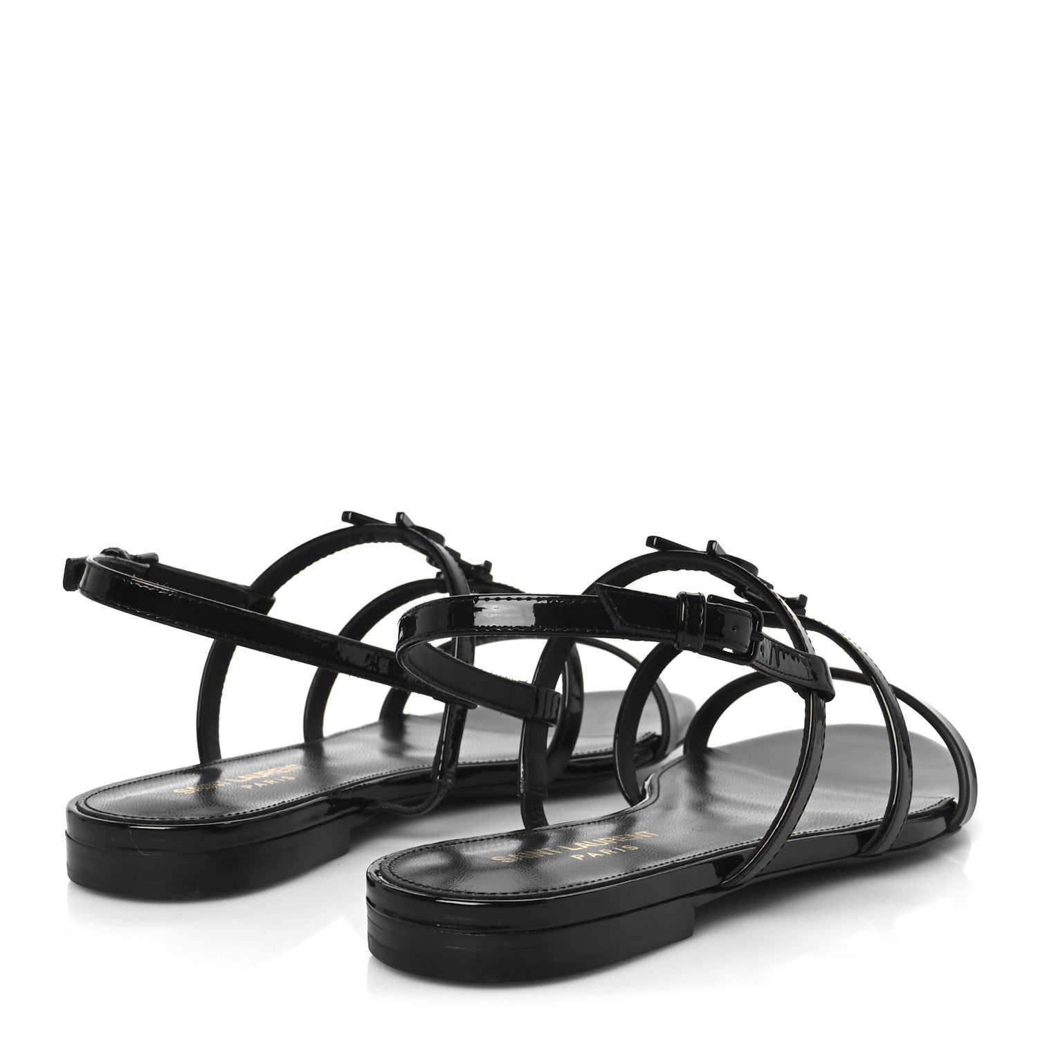 Saint Laurent Patent Calfskin Cassandra Monogram Sandals 37 Black 5 of 10