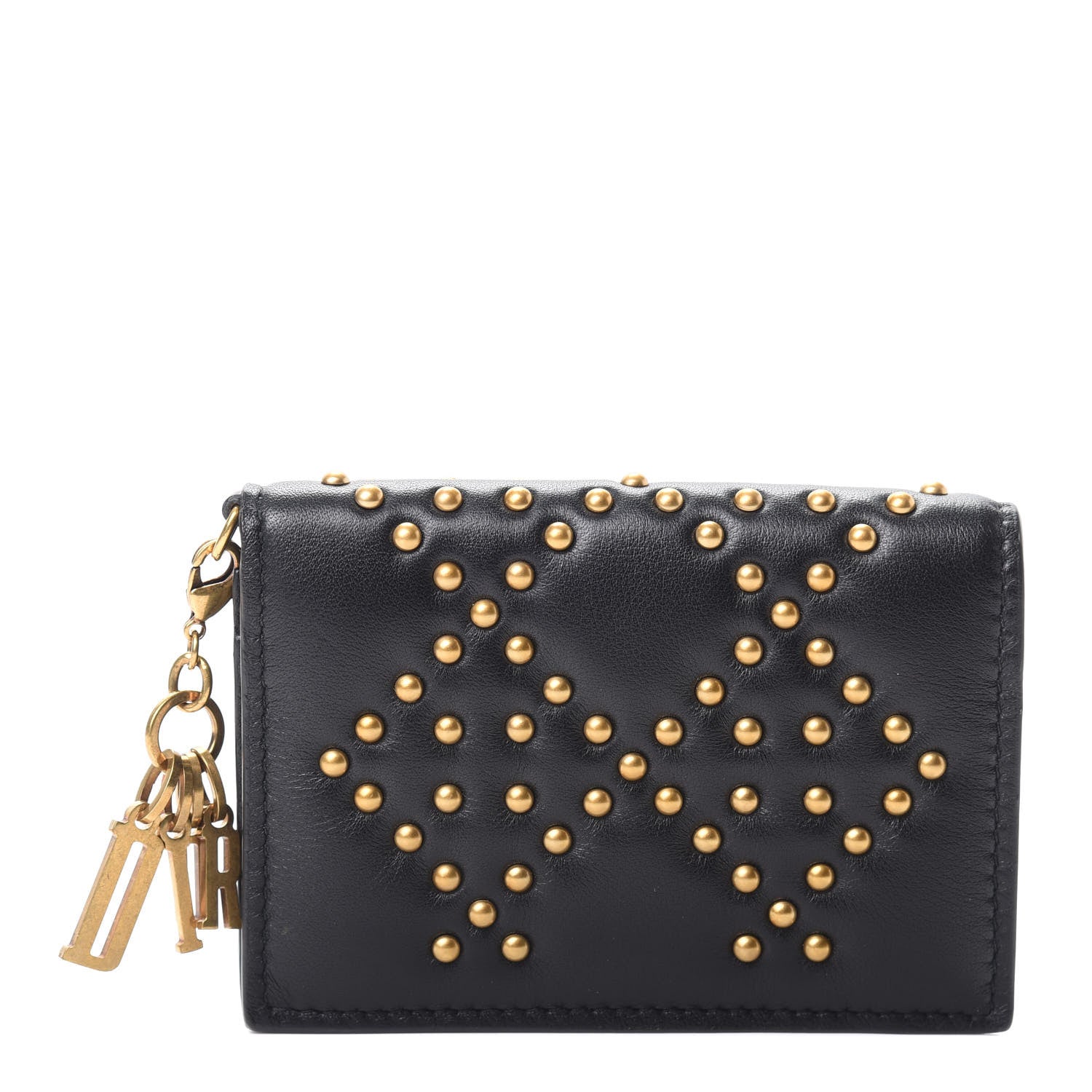 Christian Dior Lambskin Cannage Studded Lady Dior Card Holder Black 1 of 7