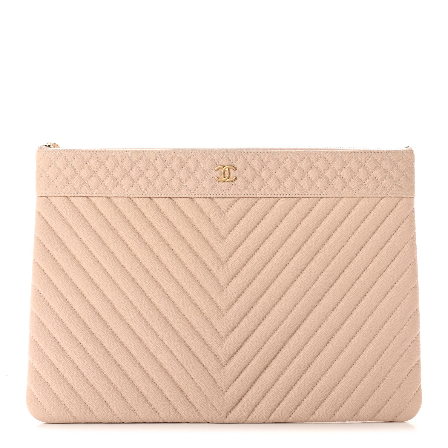 Chanel Caviar Chevron Quilted Large Cosmetic Case Light Pink 1 of 11