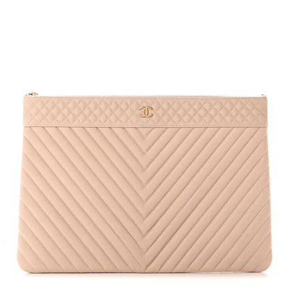 Chanel Caviar Chevron Quilted Large Cosmetic Case Light Pink 1 of 11