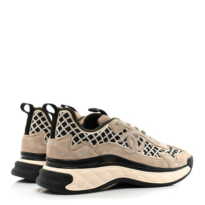 Chanel Suede Calfskin Embroidered CC Sneakers 42 Beige Black 4 of 9