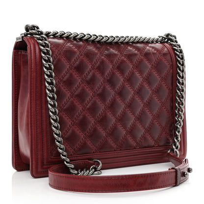 Chanel Calfskin Quilted Double Stitch Large Boy Flap Burgundy 3 of 10