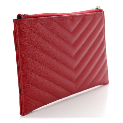 Saint Laurent Grain De Poudre Chevron Monogram Bill Pouch Rouge Eros 3 of 9