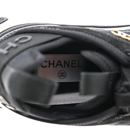 Chanel Velvet Calfskin Mixed Fibers CC Sneakers 38.5 Black 6 of 9