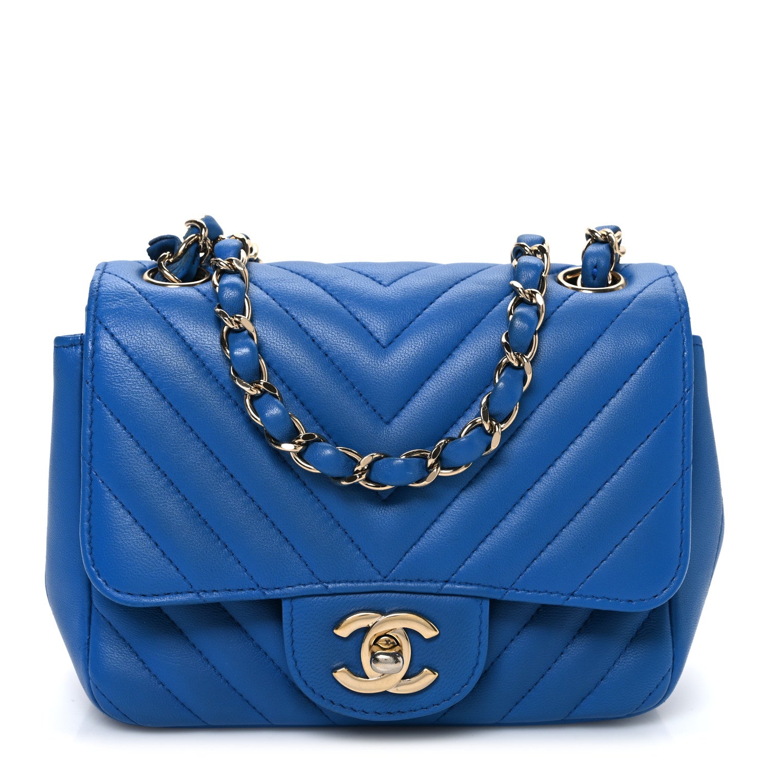 Chanel Lambskin Chevron Quilted Mini Square Flap Blue 1 of 10